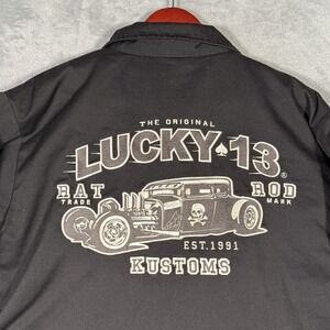 Lucky 13 Jacket Mens XL Black Rat Rod Kustoms Hot Rod Skull Lined